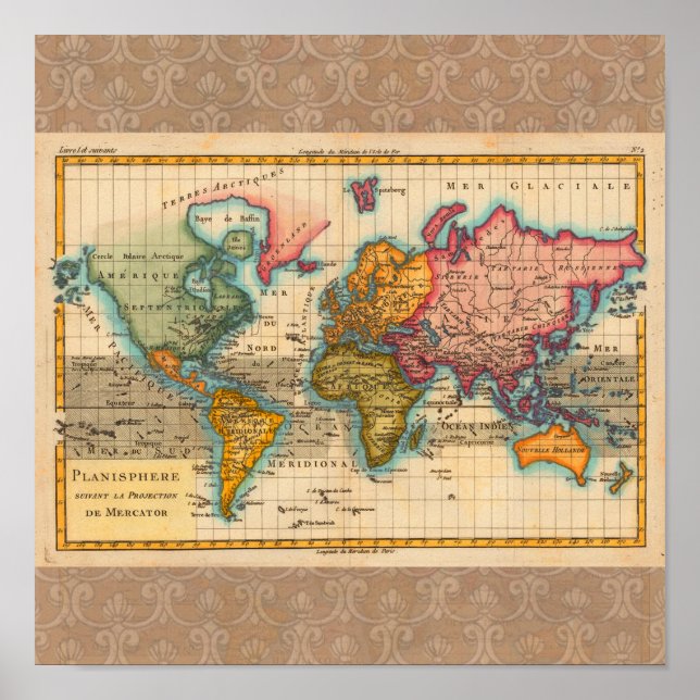 World Map 1700s Antique Poster (Framsidan)