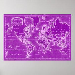 World Map (1766) Lila & White Poster