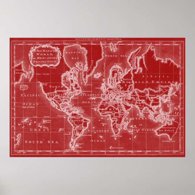 World Map (1766) Red & White Poster (Framsidan)