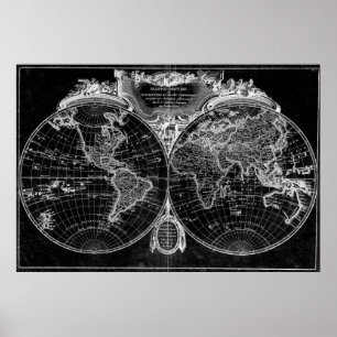 World Map (1775) Black & White Poster