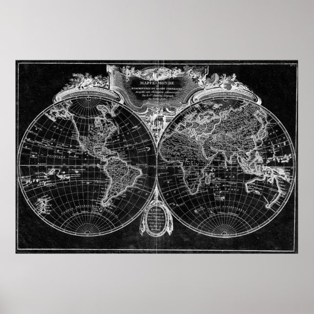 World Map (1775) Black & White Poster (Framsidan)