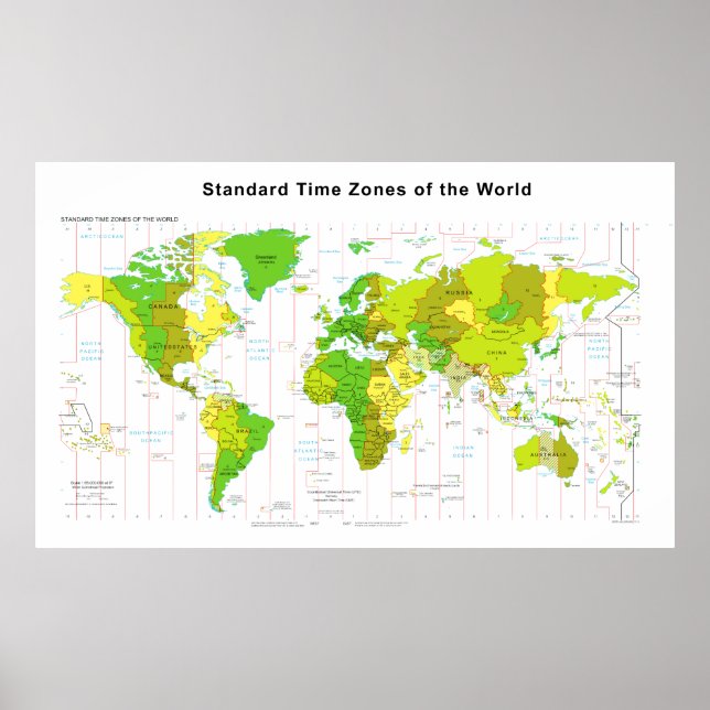World Map 2013, standardtidszoner Poster (Framsidan)