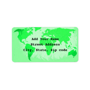 World Map Abstrakt Neon Grönt Artsy Traveler 2023 Adressetikett