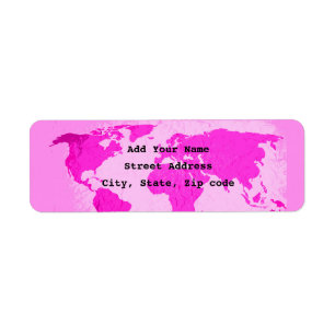 World Map Abstrakt Rosa Lila Art Traveler Trendig Returadress Etikett
