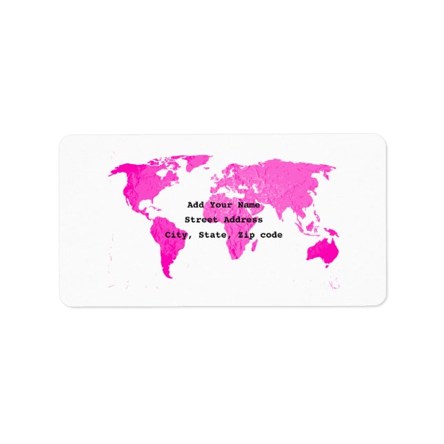 World Map Abstrakt Rosa Lila White Art Traveler Adressetikett (Framsidan)