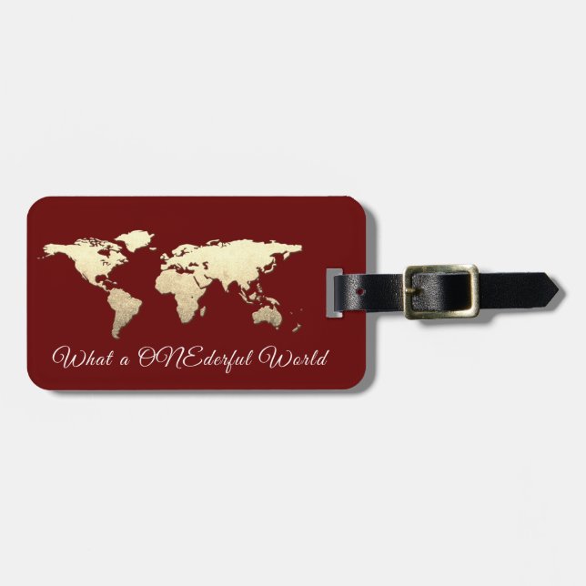 World Map Adress Vilken en underbar Guld Burgundy Bagagebricka (Horisontell Framsida)