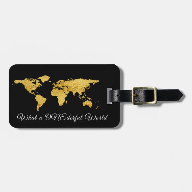 World Map Adress Vilken en underbar svart Golden Bagagebricka (Horisontell Framsida)