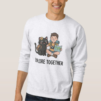 World Map Adventure Black Cat Boy Graphic Art Lång Ärmad Tröja