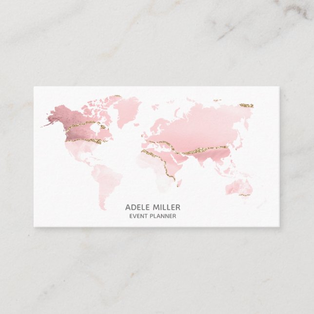 World Map Agate Rosa event Planner Travel Bloggare Visitkort (Framsida)