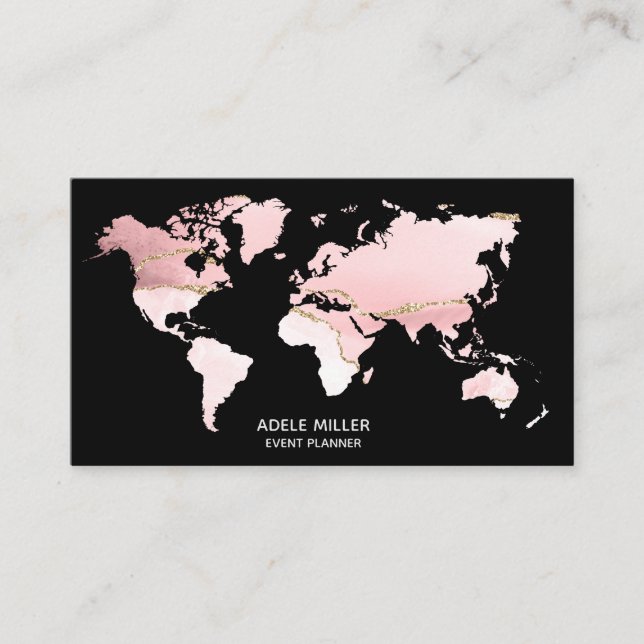 World Map Agate Rosa event Planner Travel Bloggare Visitkort (Framsida)