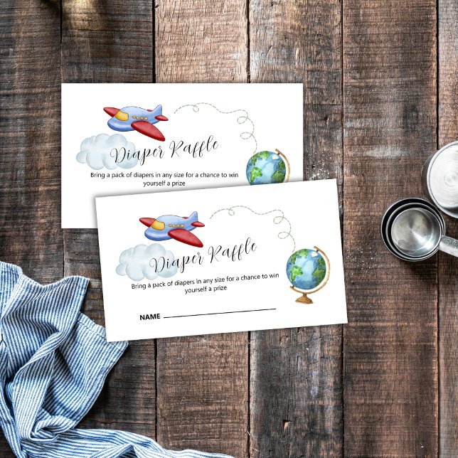 World Map Airplane Diaper Raffle Baby Shower Tilläggskort (World Map Airplane Diaper Raffle Baby Shower Enclosure Card)