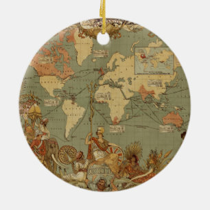 World Map Antique 1886 Illustrated Julgransprydnad Keramik