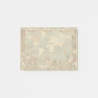 World Map Antique 1886 Illustrated Post-it Block