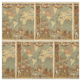 World Map Antique 1886 Illustrated Tyg