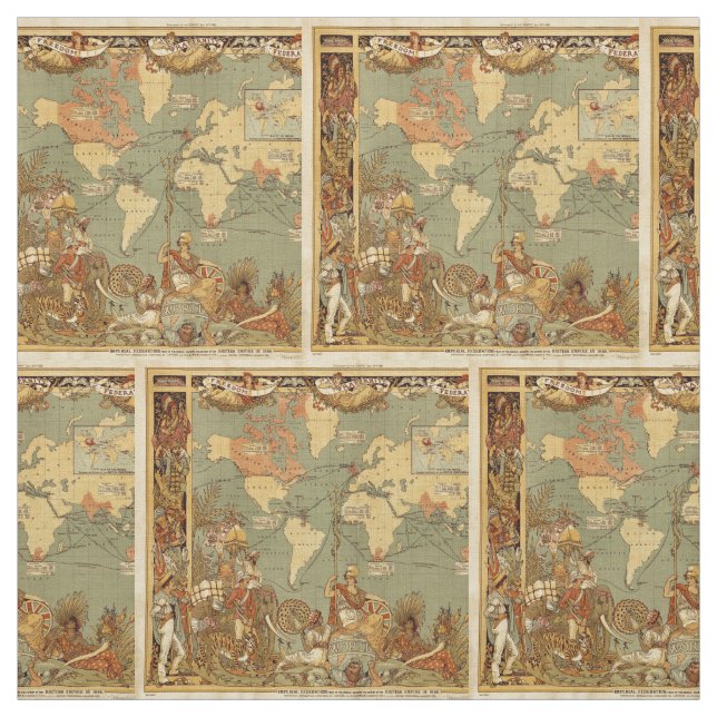 World Map Antique 1886 Illustrated Tyg (Provkarta)