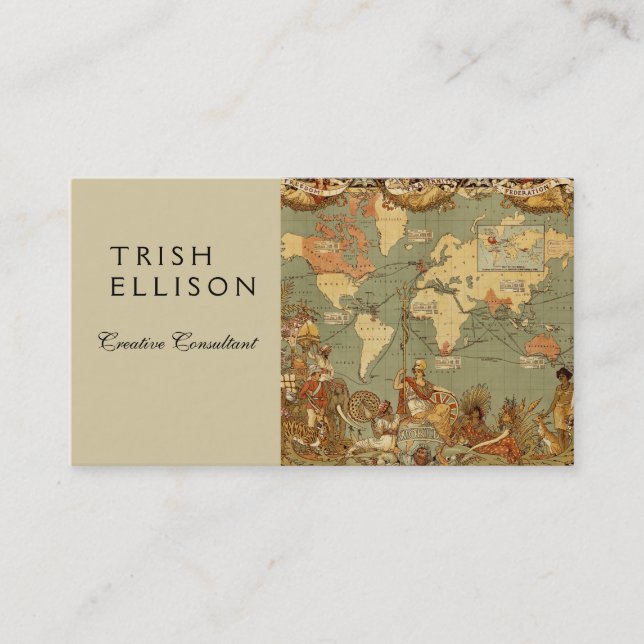 World Map Antique 1886 Illustrated Visitkort (Framsida)