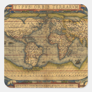 World Map Antique Ortelius Europe Travel Fyrkantigt Klistermärke