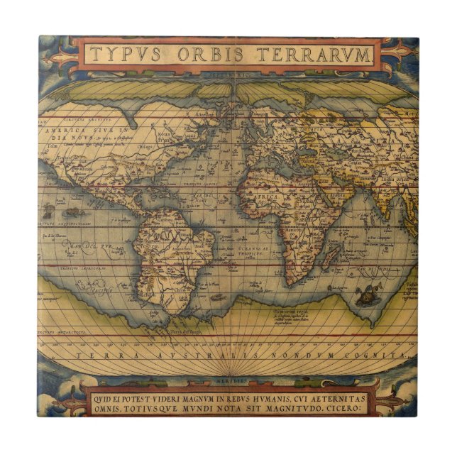 World Map Antique Ortelius Europe Travel Kakelplatta (Framsidan)