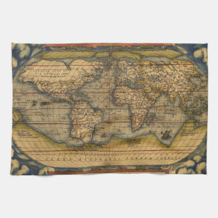 World Map Antique Ortelius Europe Travel Kökshandduk
