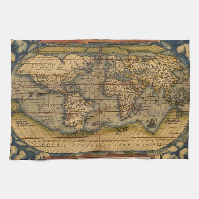 World Map Antique Ortelius Europe Travel Kökshandduk (Horisontell)