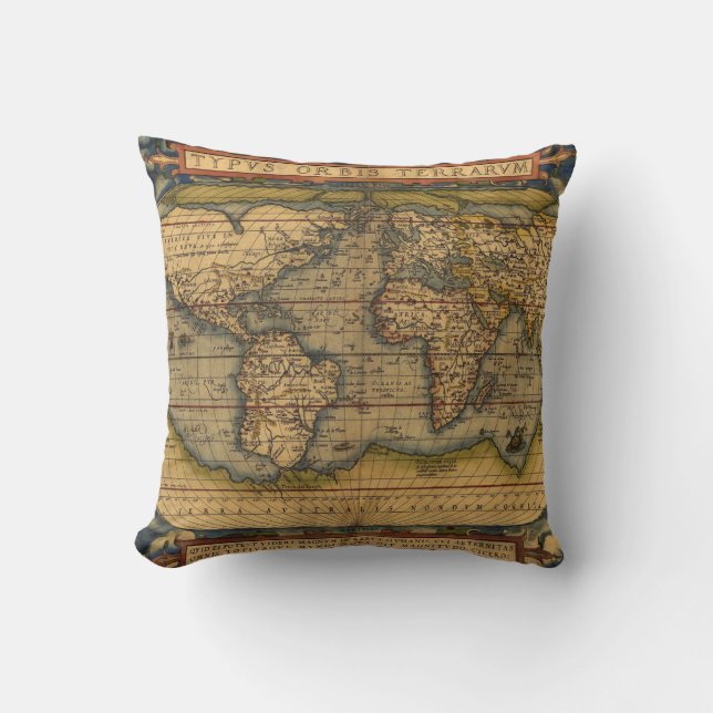 World Map Antique Ortelius Europe Travel Kudde (Framsida)