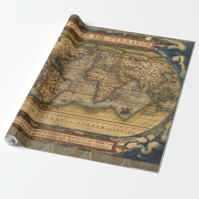 World Map Antique Ortelius Europe Travel Presentpapper (Utrullad)