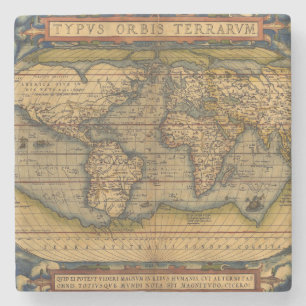 World Map Antique Ortelius Europe Travel Underlägg Sten