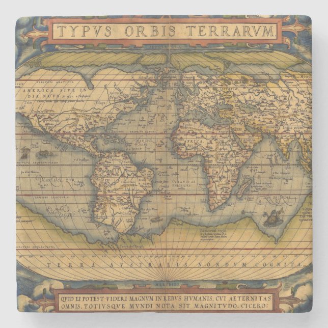 World Map Antique Ortelius Europe Travel Underlägg Sten (Framsidan)