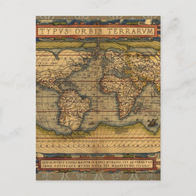 World Map Antique Ortelius Europe Travel Vykort (Framsida)