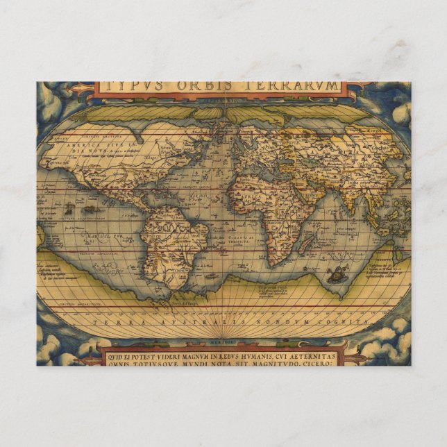 World Map Antique Ortelius Europe Travel Vykort (Framsida)