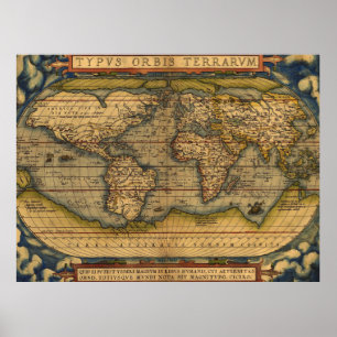World Map Antique Ortellius Europe Travel Poster