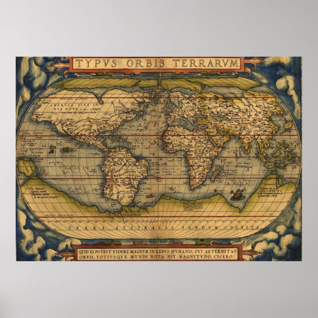 World Map Antique Ortellius Europe Travel Poster (Framsidan)