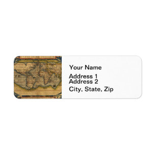 World Map Antique Ortellius Europe Travel Returadress Etikett