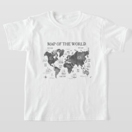 World Map Art Black White Nautical T Shirt
