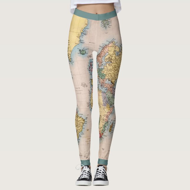 World Map Atlas Travel Älskare Leggings (Framsida)