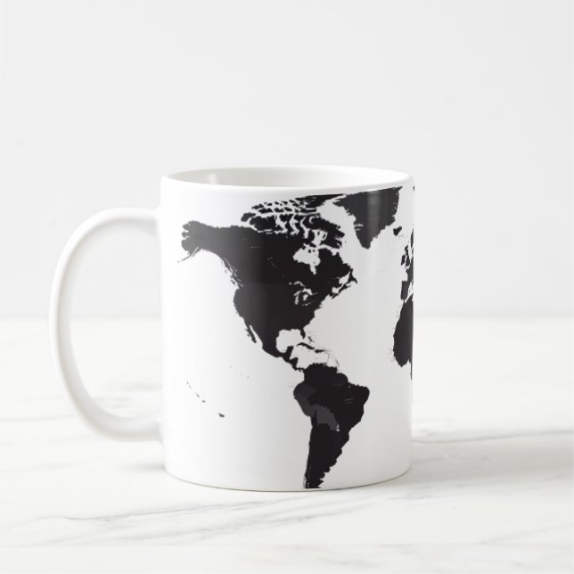 World Map Black & White Kaffemugg (Vänster)