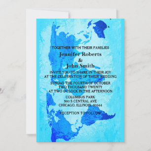 World Map Blue Abstrakt Colorful Bright Bröllop Inbjudningar