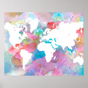 World Map Blue Rosa Design 48 Poster