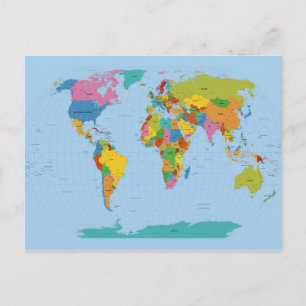 World Map Bright Vykort