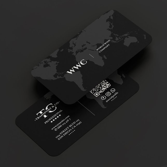 World Map Company Monogram Black Grått Visitkort (World Map Company Monogram Black Grey Business Card
)