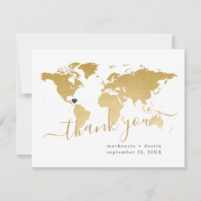 World Map Destinations Wedding Personlig Guld Tack Kort (Framsida)