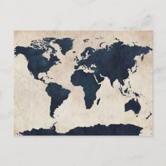 World Map Distress Navy Vykort