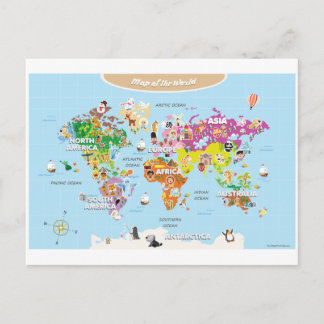 World Map För barn - Cute and Roligt Vykort