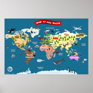 World Map För barn - Låt oss utforska Poster