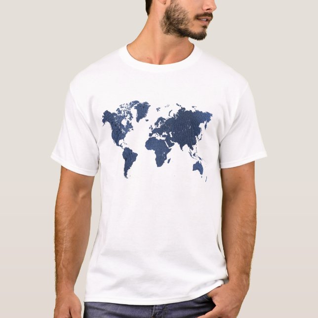 World Map för blå sprejmålning T Shirt (Framsida)