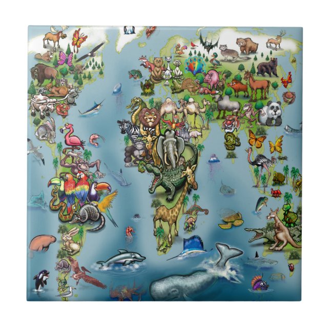 World Map för djur Kakelplatta (Framsidan)