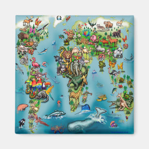World Map för djur Magnet