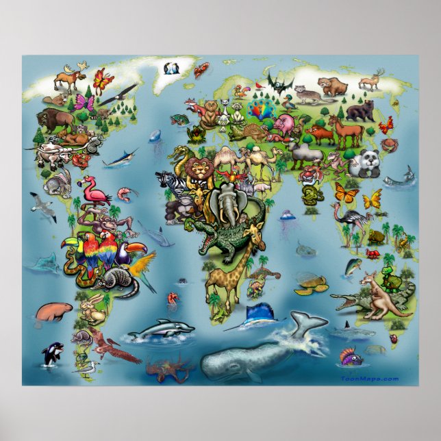 World Map för djur Poster (Framsidan)