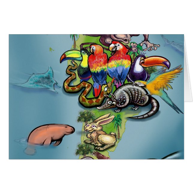 World Map för sydamerikanska djur Hälsningskort (Framsidan Horizontal)