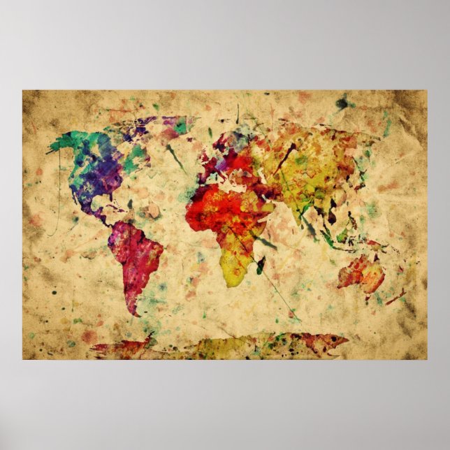 World Map för vintage Watercolor Poster (Framsidan)